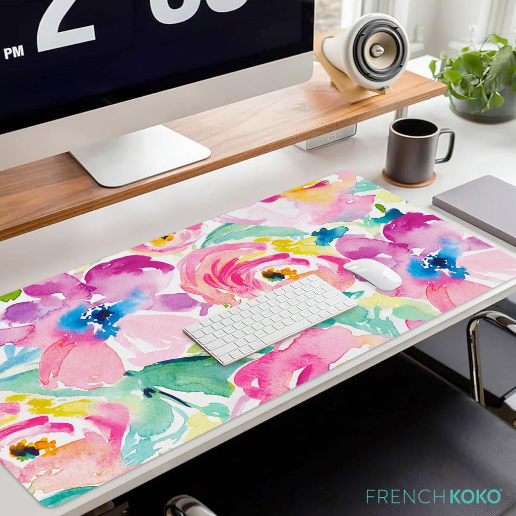 Large Mouse Pad Desk Mat Desk Pad Keyboard School Essentials Office Decor Big Extended Laptop Protector Computer Accessories Pretty Mousepad Women Girls Pink Flowers XL Gift